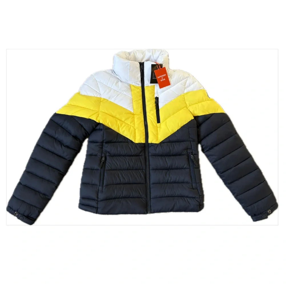 Superdry Colour-Block Fuji Puffer Jacket Size 6 Navy, Yellow, White NWT - Picture 2 of 10